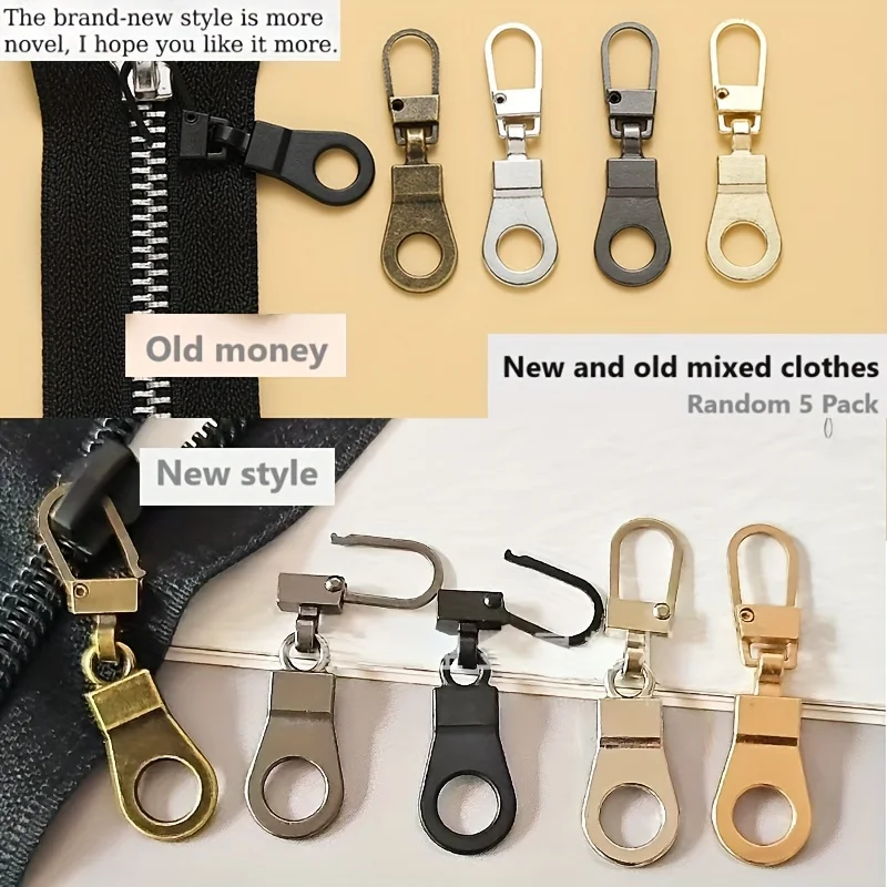 5 Pack Metal Zipper Pull Tab Replacement Detachable DIY Keychain Pendant for Bags Jackets Shoes