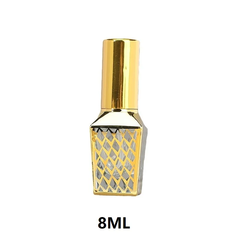 8 ml Mini-Parfüm-Sprühflaschen, tragbar, für Reisen, Flüssigkeit, Parfüm, Behälter, Zerstäuber, galvanisiertes Gold, nachfüllbar, leere Flasche