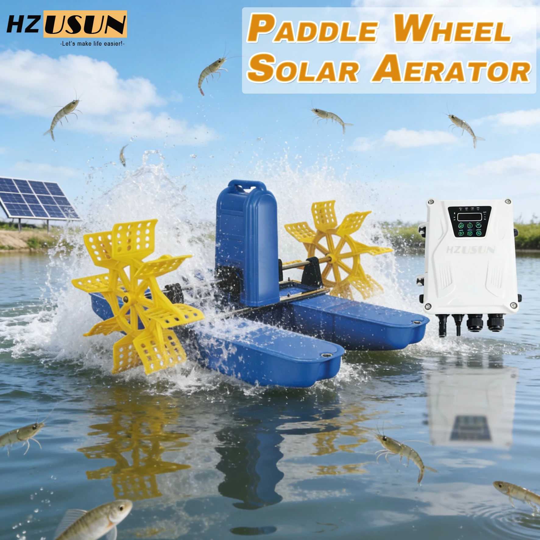 

Аэратор HZUSUN для аквакультуры, солнечный, 1 л.с., с 2 лопастными колесами, для прудов площадью 1/4 акра, для выращивания креветок и рыбы, комплект для аэрации и оксигенации