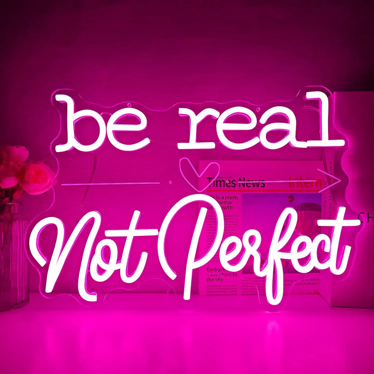 

Be Real Not Perfect Neon Sign Dimmable Inspirational Led Light Sign Motivational Neon Lights for Bedroom Classroom Office Gift