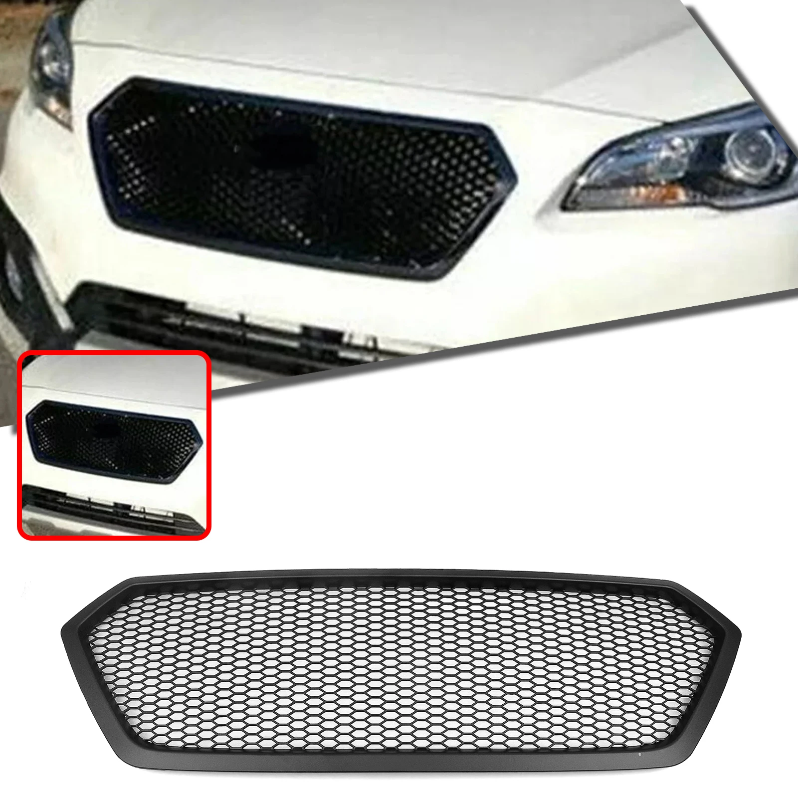 

For Subaru Legacy Outback 2015-2017 Front Grille Racing Grill Carbon Fiber Look/Gloss/Matte Black Upper Bumper Hood Mesh Grid