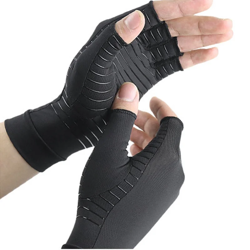 Copper Compression Arthritis Gloves Anti Slip Copper Infused Fingerless Gloves For Men Women Black view 6