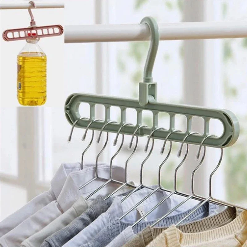 Multi-function Folding Magic Hanger Nine-hole Rotating Magic Clothes Hanger Wardrobe Drying Clothes Home Bedroom Storage Holder