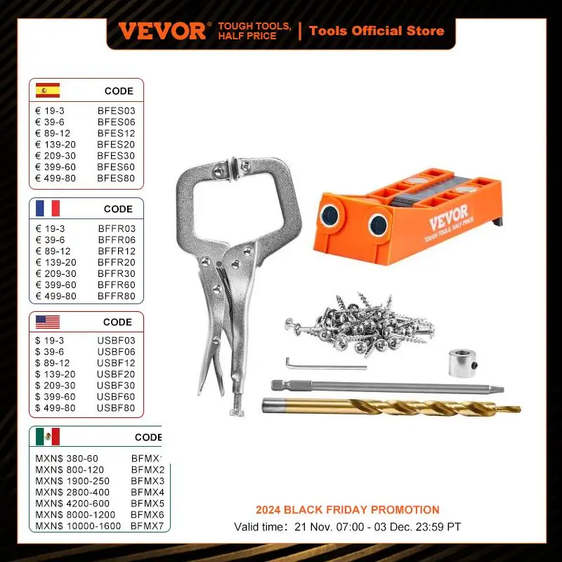 VEVOR 56 Pcs Pocket Hole Jig Mini Jig Pocket Hole System with 9