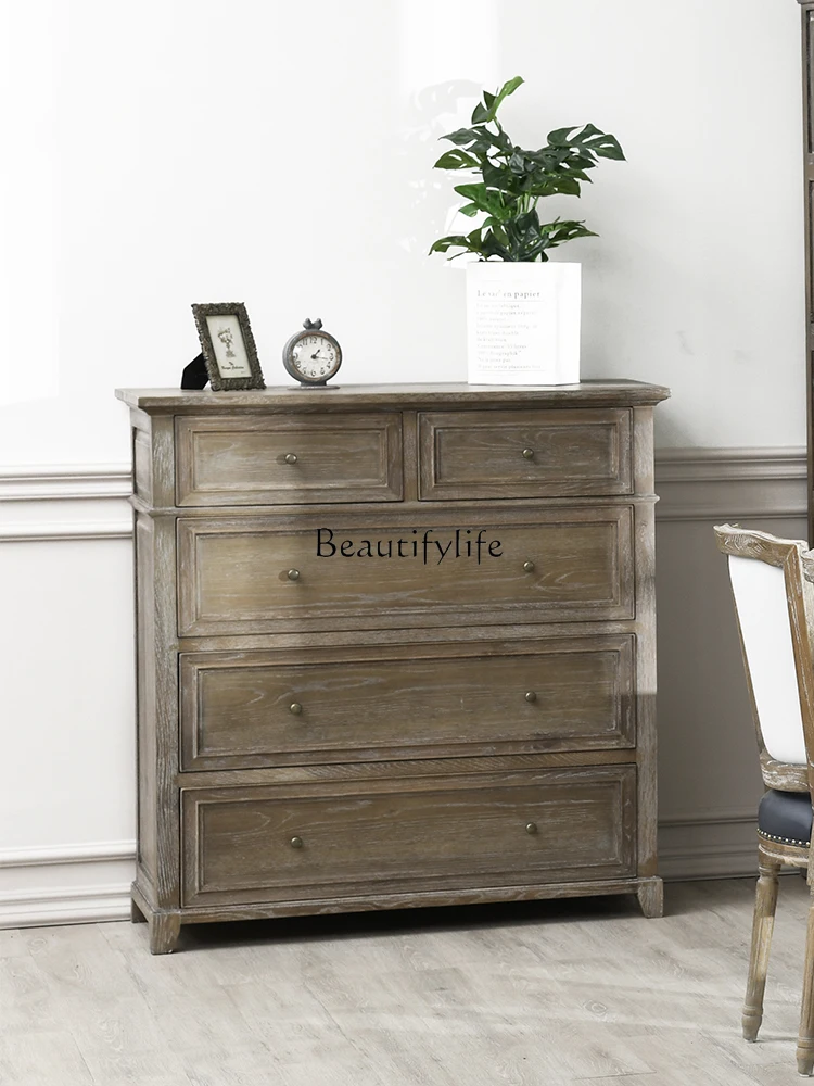 

American Retro Vintage Style Five-Drawer Chest Bedroom Storage Solid Wood Storage Cabinet