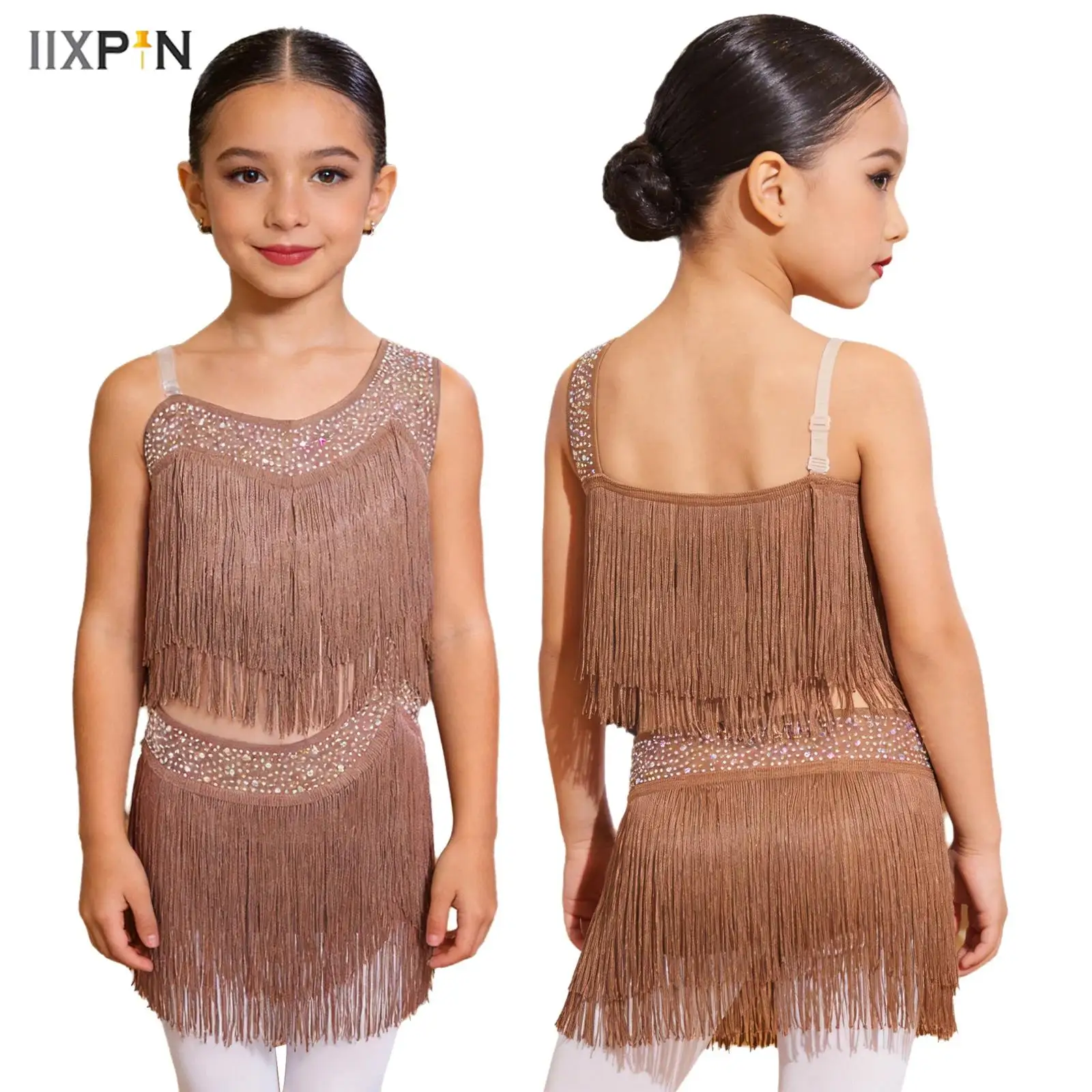 

Children's Clothing Latin Dance Wear Stage Performance Outfits Kids Clothes Party Competition Girls Dress Sequin Tassel Summer