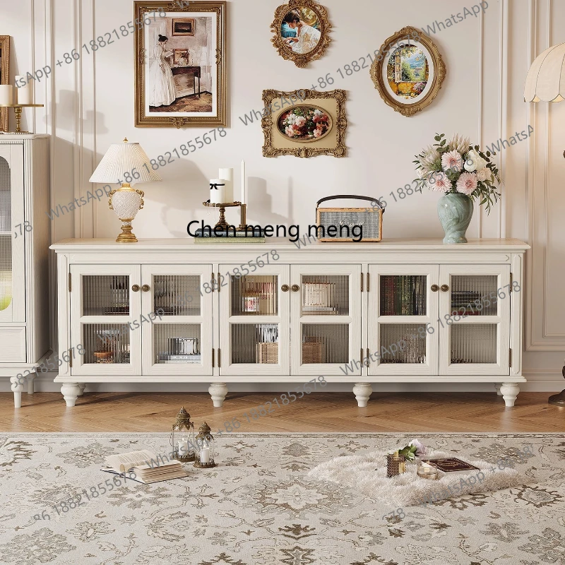

American-style White TV Cabinet French Cream Style Living Room Wall-mounted Storage Cabinet