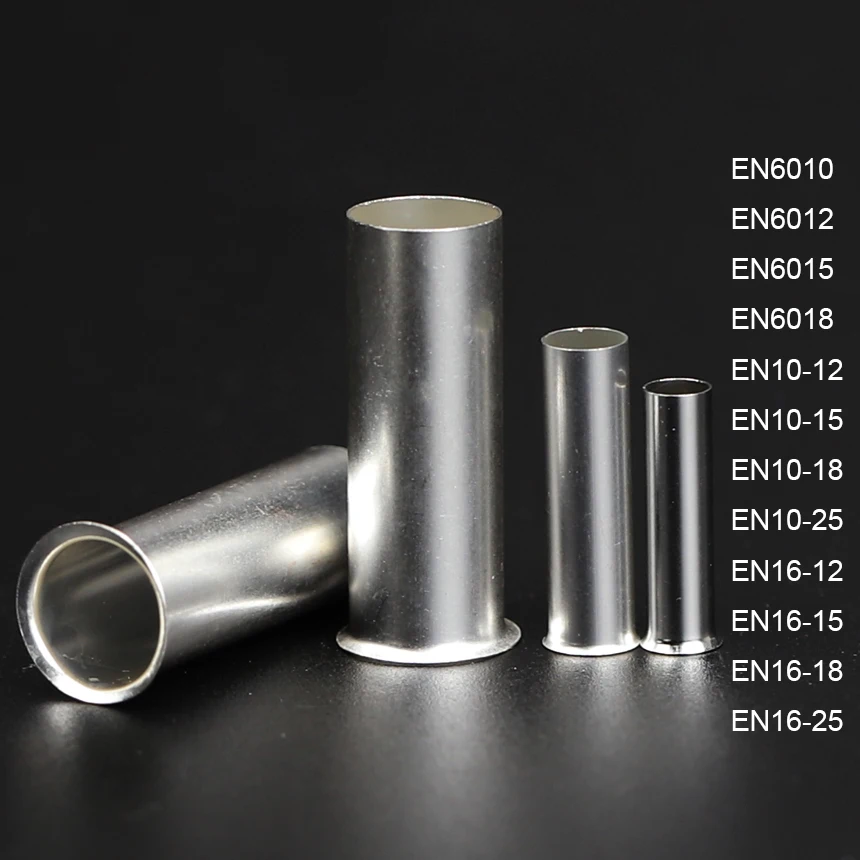 EN 6/10/16mm2 AWG10/7/5 Electrical Wire Non-Insulated Sleeve Tubular Connector Cord End Ferrule Cable Lug Copper Crimp Terminal