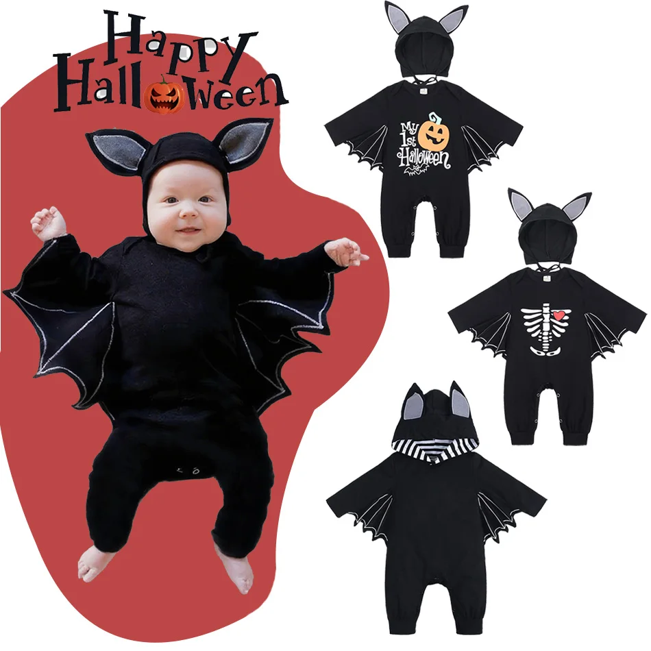 

2025 New Baby Halloween Onesie Bat Style Climbing Clothes Baby Autumn Clothes Wholesale Pumpkin Onesies Infant Costume