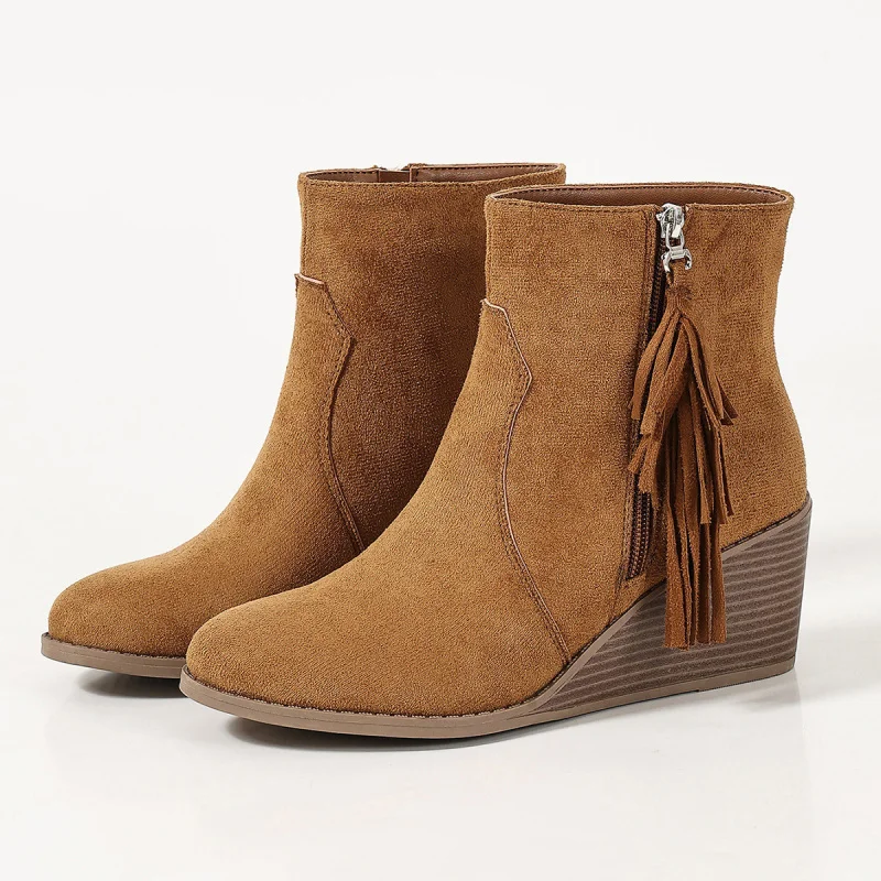 New Brown Shoes For Women Boots Woman Trend 2026 Autumn Fashion Wedges Shoes Women's Ankle Boots Ladies Platform Zipper Booties