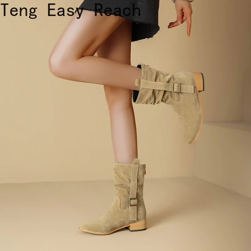 شتاء جديد الأحذية النسائية كعب منخفض كبير 40-43 الجلد المدبوغ حذاء من الجلد للنساء البني أحذية طويلة 45-48 #1