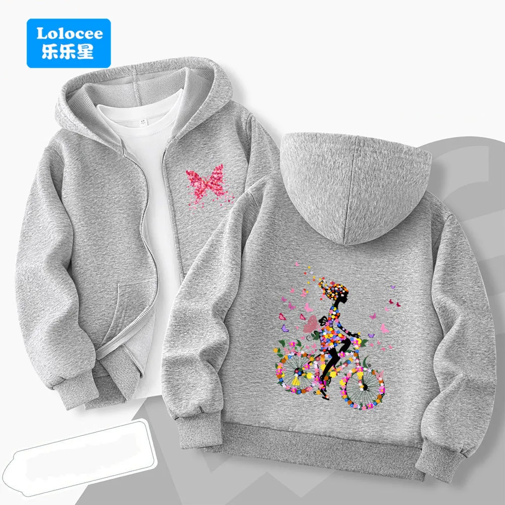 Spring Autumn Girls Fashion Butterfly Girl Print Hooded Sweatshirt Children Zipper Jacket Coats Kids Zip-up Hoodies DCHD1
