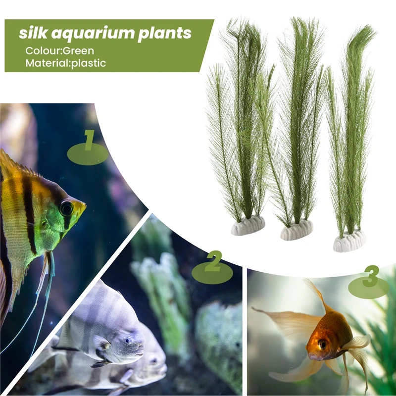 Aquarium Decorations Fish Tank Artificial Green Water Plants Made Of Silk Fabrics Plastic,For All Fish And Pets 5Pcs