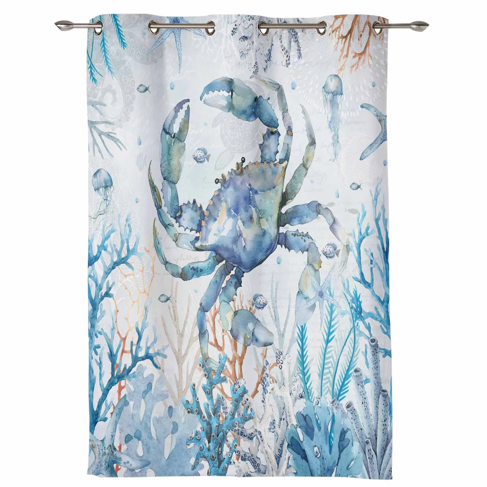 Marine Organisms Coral Blue Crabs Starfish Jellyfish Outdoor Curtain For Garden Patio Drapes Bedroom Living Room Window Curtain