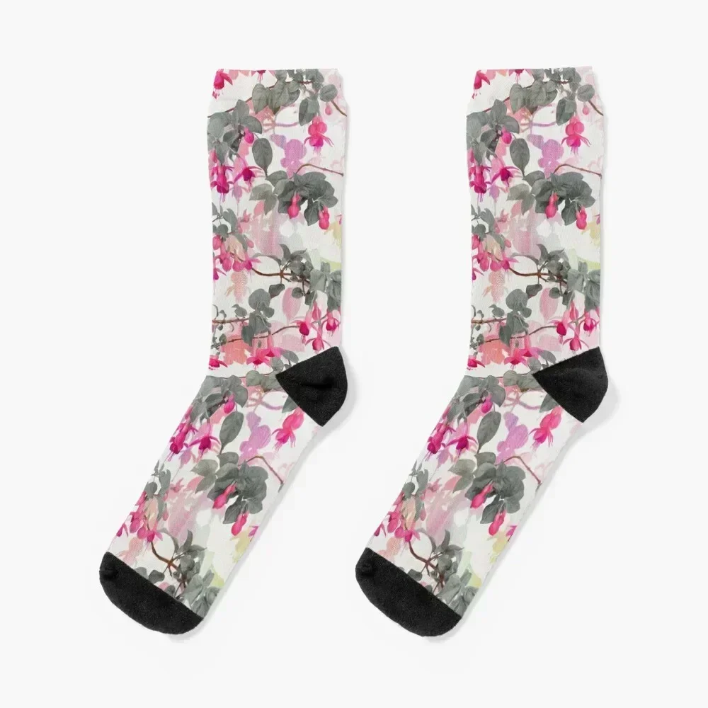 

Rainbow Fuchsia Floral Pattern - with grey Socks Stockings compression gym anti-slip Male Socks Women's