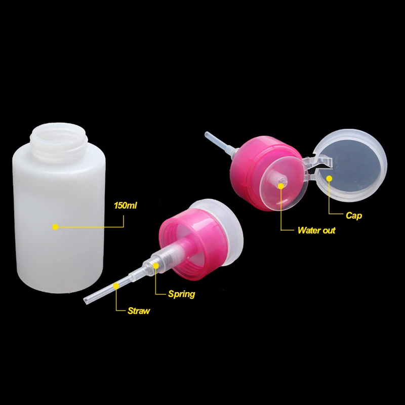 Rỗng Nail Art Ba Lan Sạch Chai Rõ Ràng Bơm Dispenser Chất Lỏng UV Gel Đánh Bóng Bẩn Sữa Rửa Remover Chai Công Cụ Màu Hồng Đen