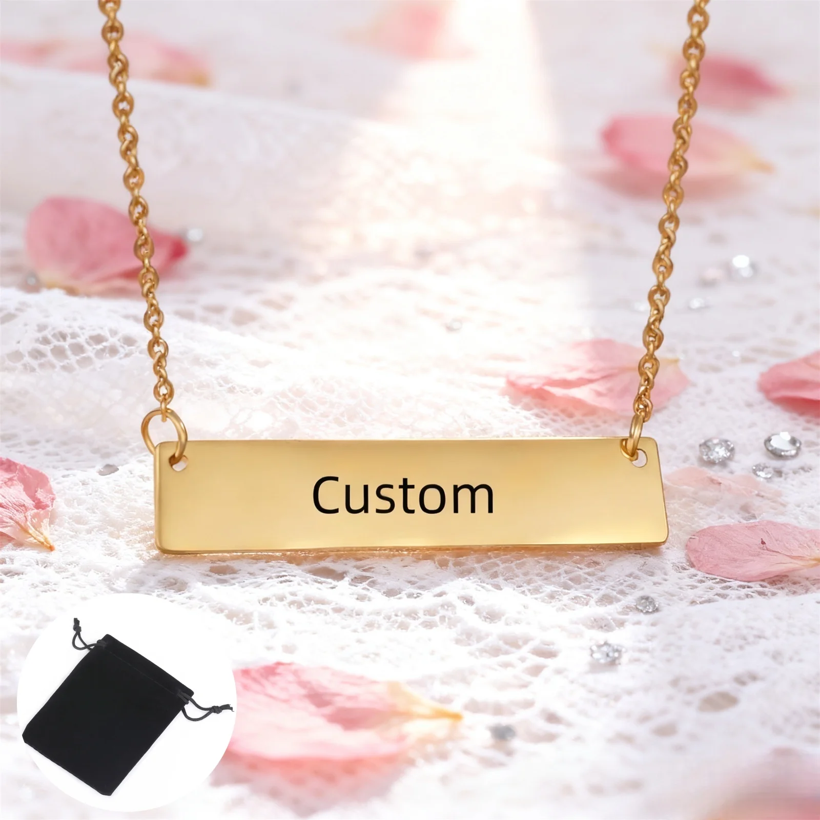 Maßgeschneiderte lange gravierte Halskette aus Edelstahl, personalisierter Minimalismus, individueller Namens- und Datumsschlüsselbeinkettenschmuck