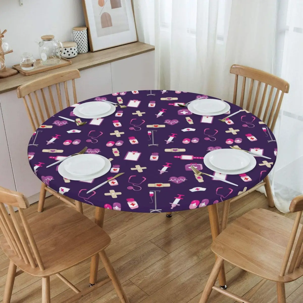 Hospital Medical Pattern Gift For Nursing Nurse Waterproof Round Tablecloth Table Cloth for Kitchen Events Dining Table Cover