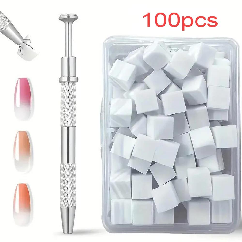 ชุดแปรงฟองน้ำไล่สีสำหรับทำเล็บ 100 ชิ้น พร้อมที่จับ สำหรับทำเล็บเจล แปรงทาสีเล็บ ผงกลิตเตอร์ อุปกรณ์ทำเล็บ