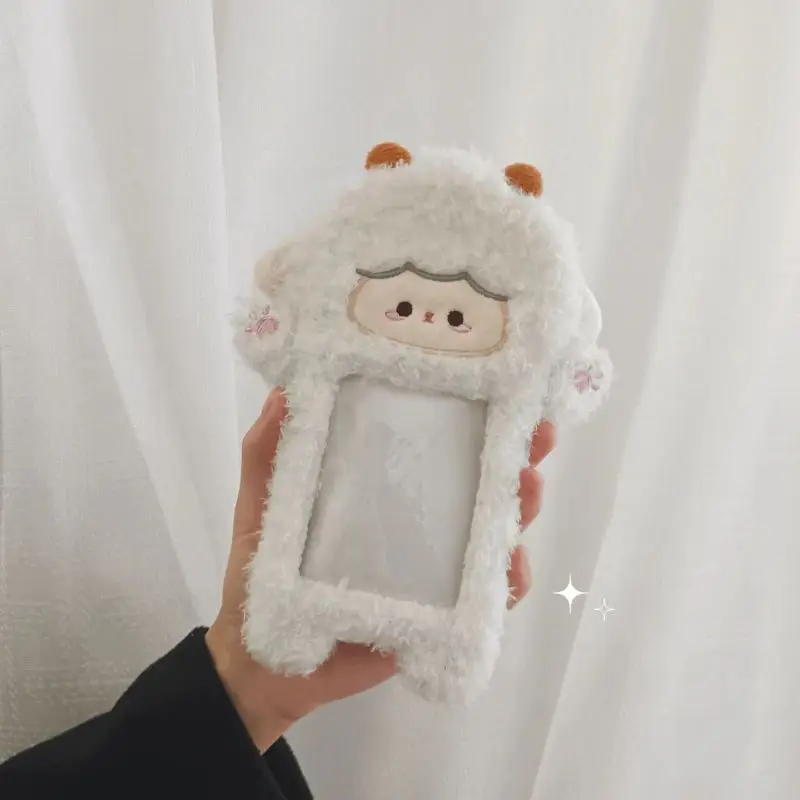 Cute Animal Series Card Holder Keychain Original Design Plush Sheep Keyrings For Photo Holder Creative Women Bag Pendant Gifts