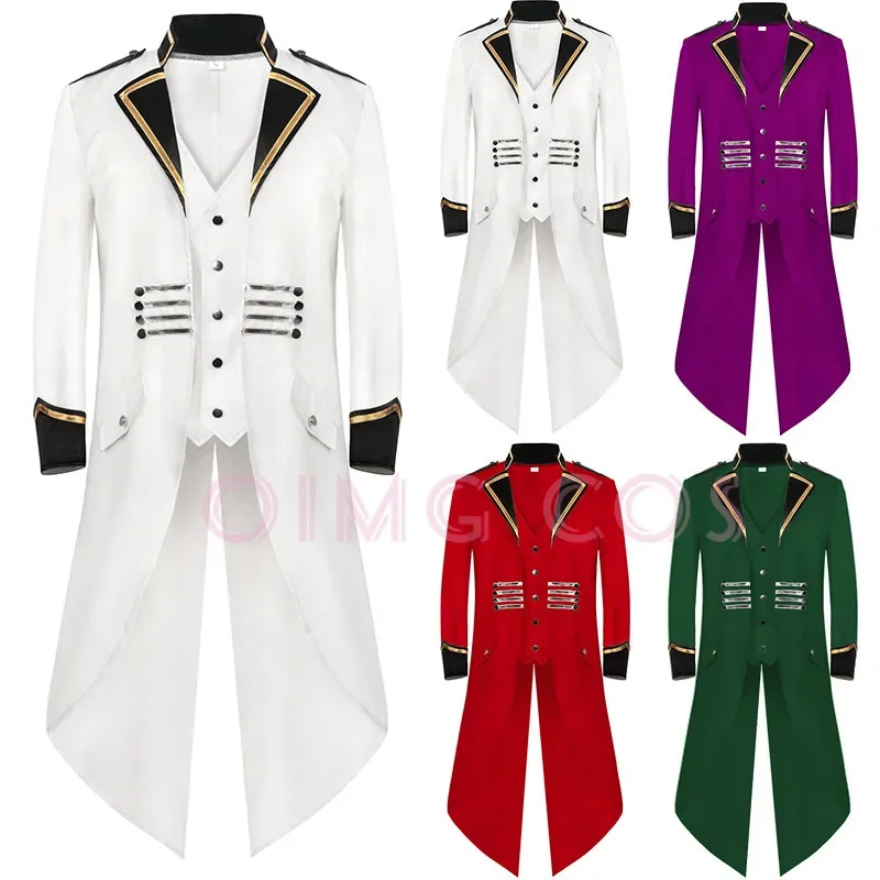 

Retro Tailcoat Tuxedo Stage performance costume Adult Men Medieval Clothing Mid Length Punk Cosplay Clothing