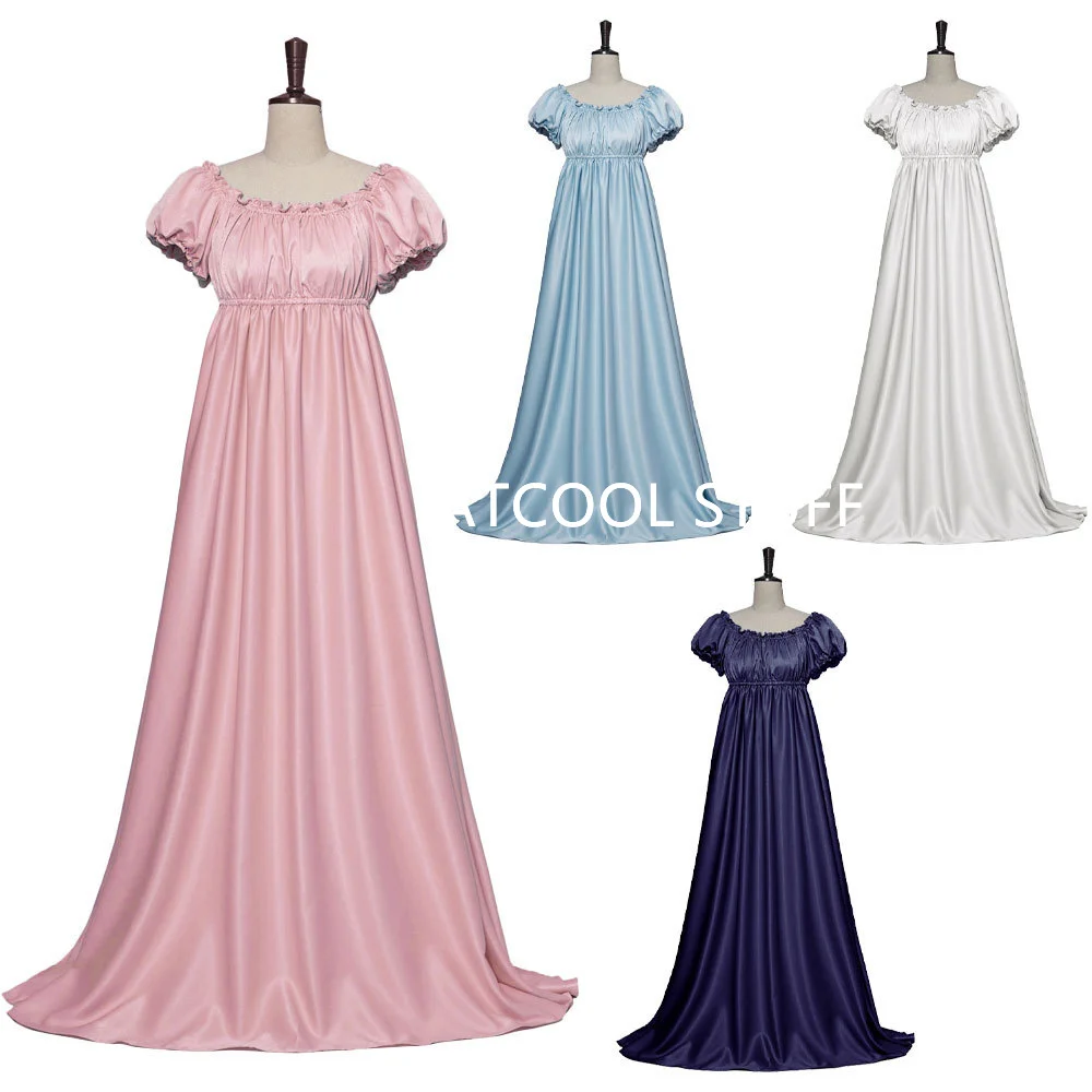 Vestido de festa medieval para cosplay, vestido de manga curta, vestido maxi de cintura alta, Jane Austen Robe, estilo Regency, XS-3XL