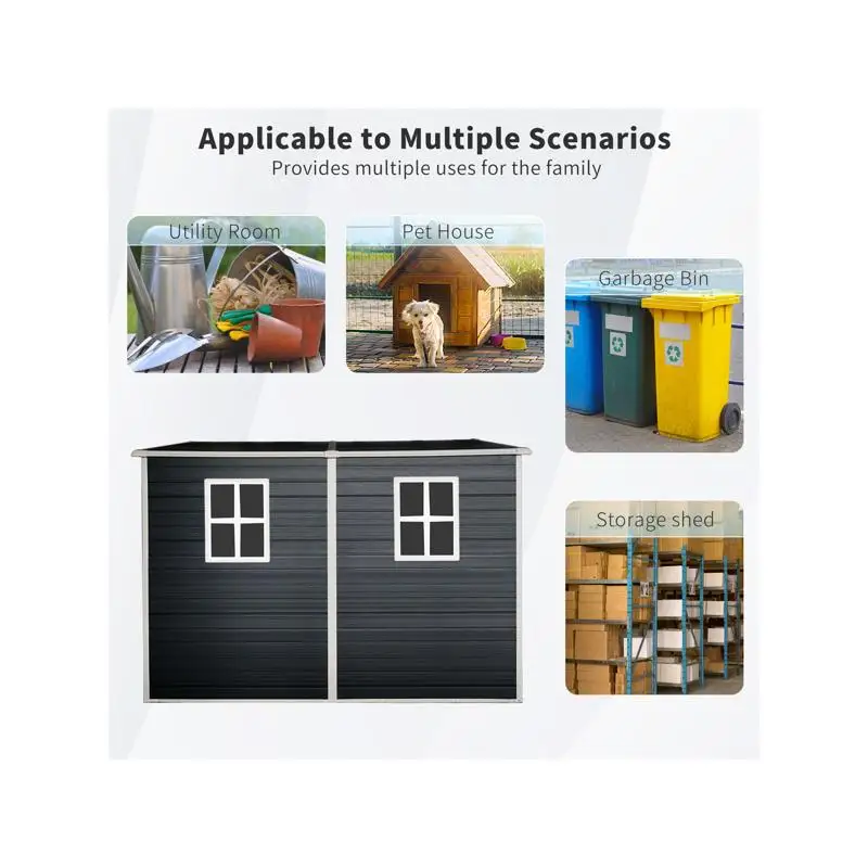 سقيفة تخزين خارجية مقاس 4 × 8 أقدام مع أرضية - هيكل من الراتنج، مقاومة للماء، أبواب قابلة للقفل، نافذة للفناء، الفناء، الحديقة - #2