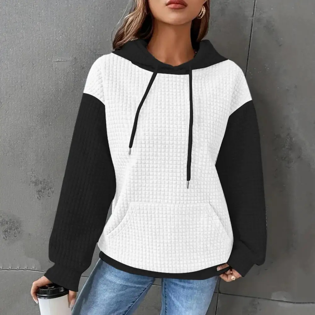 Casual Oversized Pullover Women's Fall Winter Hoodie with Drawstring Hood Big Pocket Waffle Texture Sleeveless for Daily