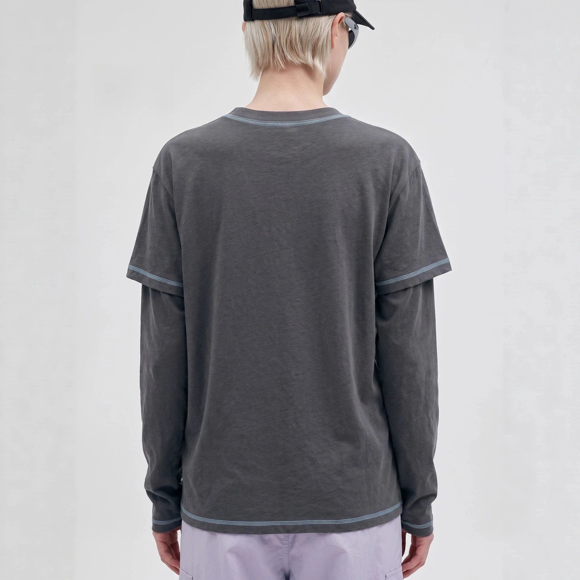 Women's Relaxed Fit Linen-Texture Layered Look Long Sleeve Tee for Outdoor Leisure