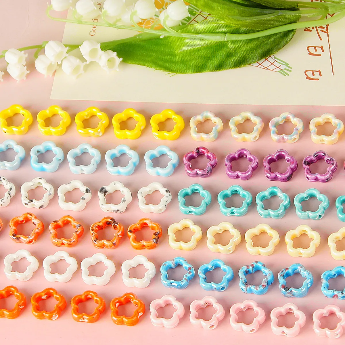 

Пятилепестковые Цветочные Чернила, маленький цветок, полые керамические бусины, сделай сам, серьги ручной работы, браслет, ожерелье, аксессуары, материал