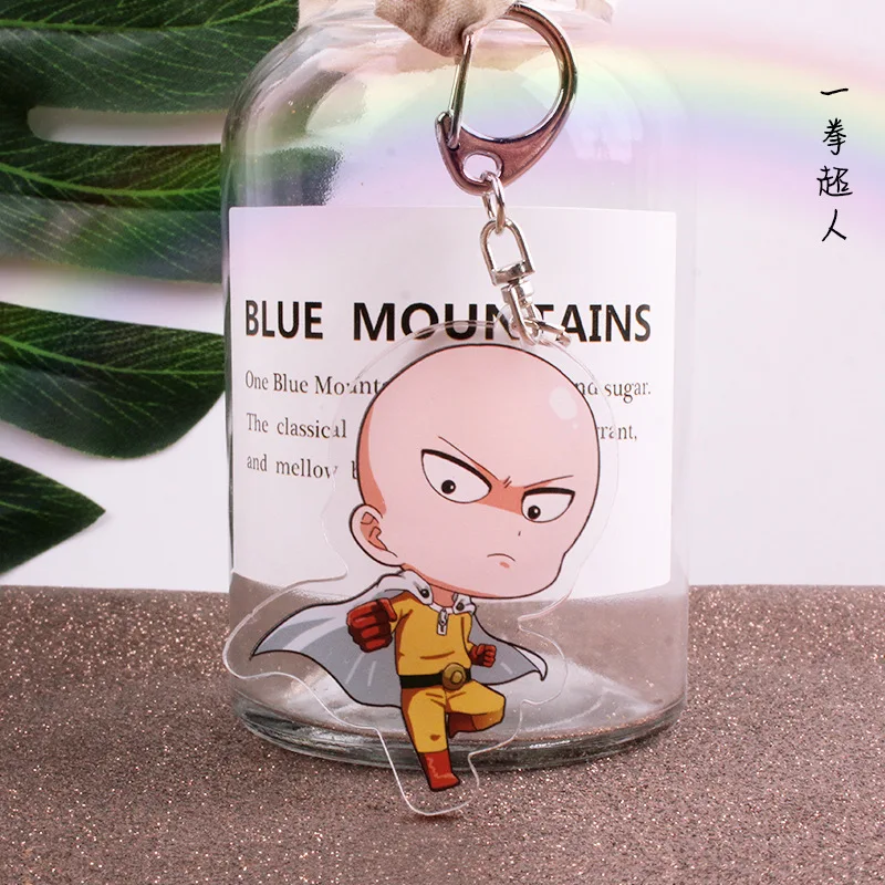 Anime One Punch Man Keychain Cute Saitama Key Chain Acrylic Cartoon Keyring Accessories Pendant Gift