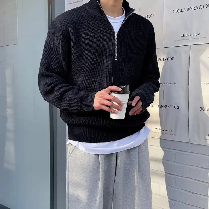 

Трендовый мужской повседневный свитер, новый пуловер с полумолнией, осень-зима, модный уличный свитер, уличные толстовки для работы на открытом воздухе, однотонный топ