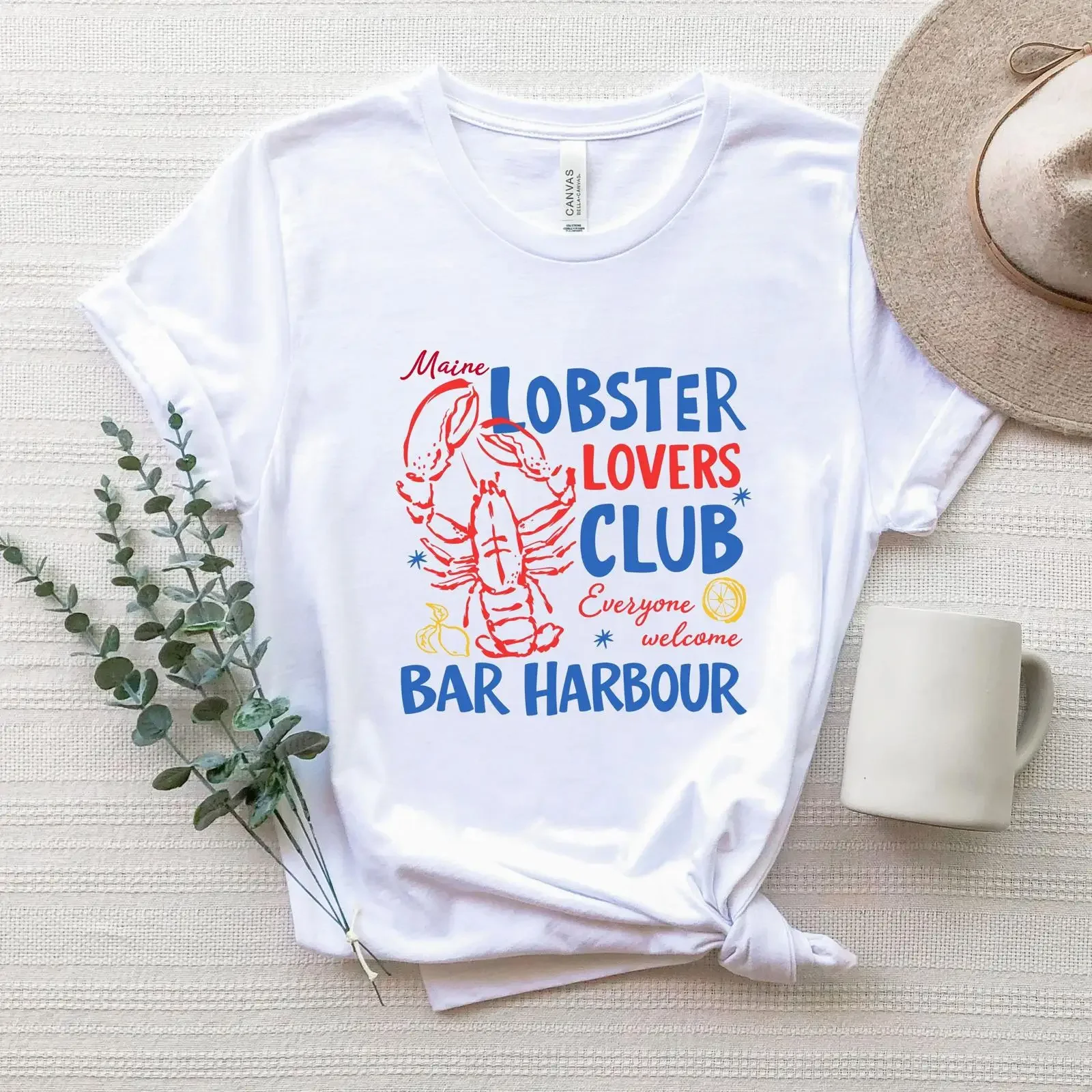 Maine Lobster Lovers Club T Shirt Bar Harbour Coastal Seafood Lover Beach Vacation  vintage Washed Top For Everyday Wear