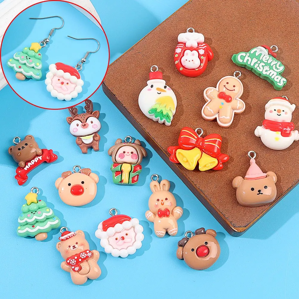 

3/8/16pcs Various Styles of Christmas Element Decoration Pendants, DIY Earrings, Christmas Halloween Gift Decoration Accessories