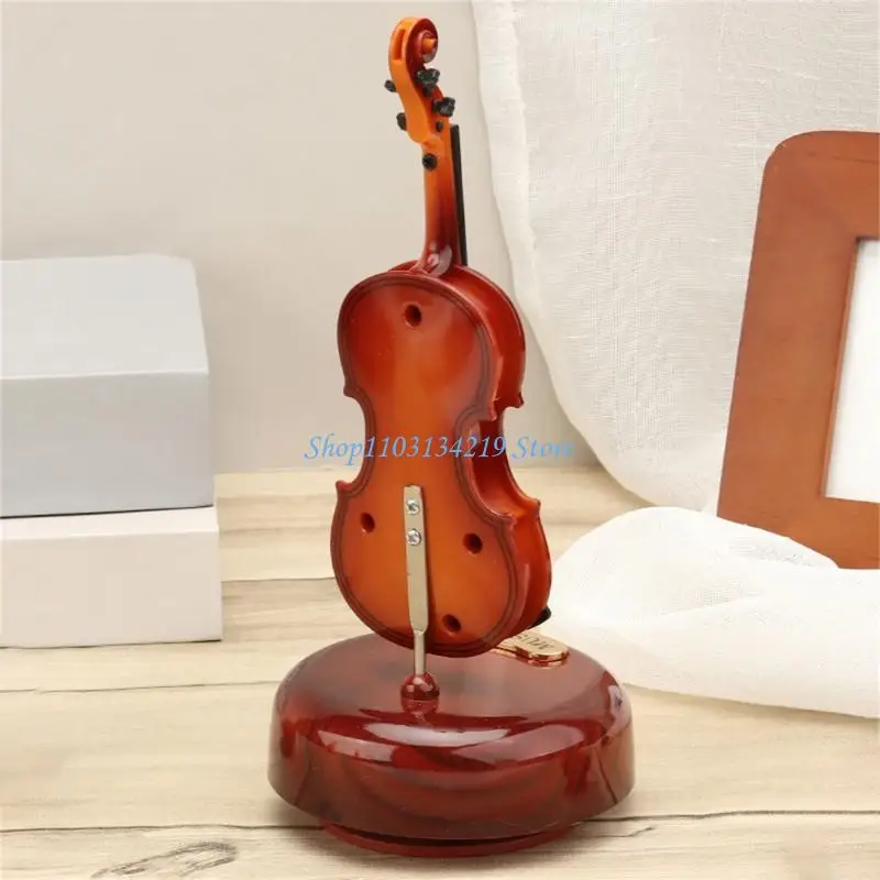 N5KC Retro Clockworks Mechanism Wind Up Musical Box Desk Ornament Violin Music Box