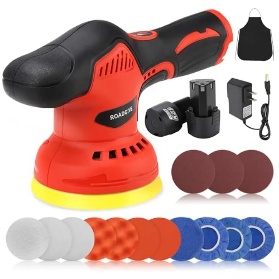 

Cordless Car Buffer Polisher with 2PCS 2.0Ah Battery 5 Inch/6 Inch 8 Variable Speed Portable Buffer Polisher Kit Extra 18PCS At