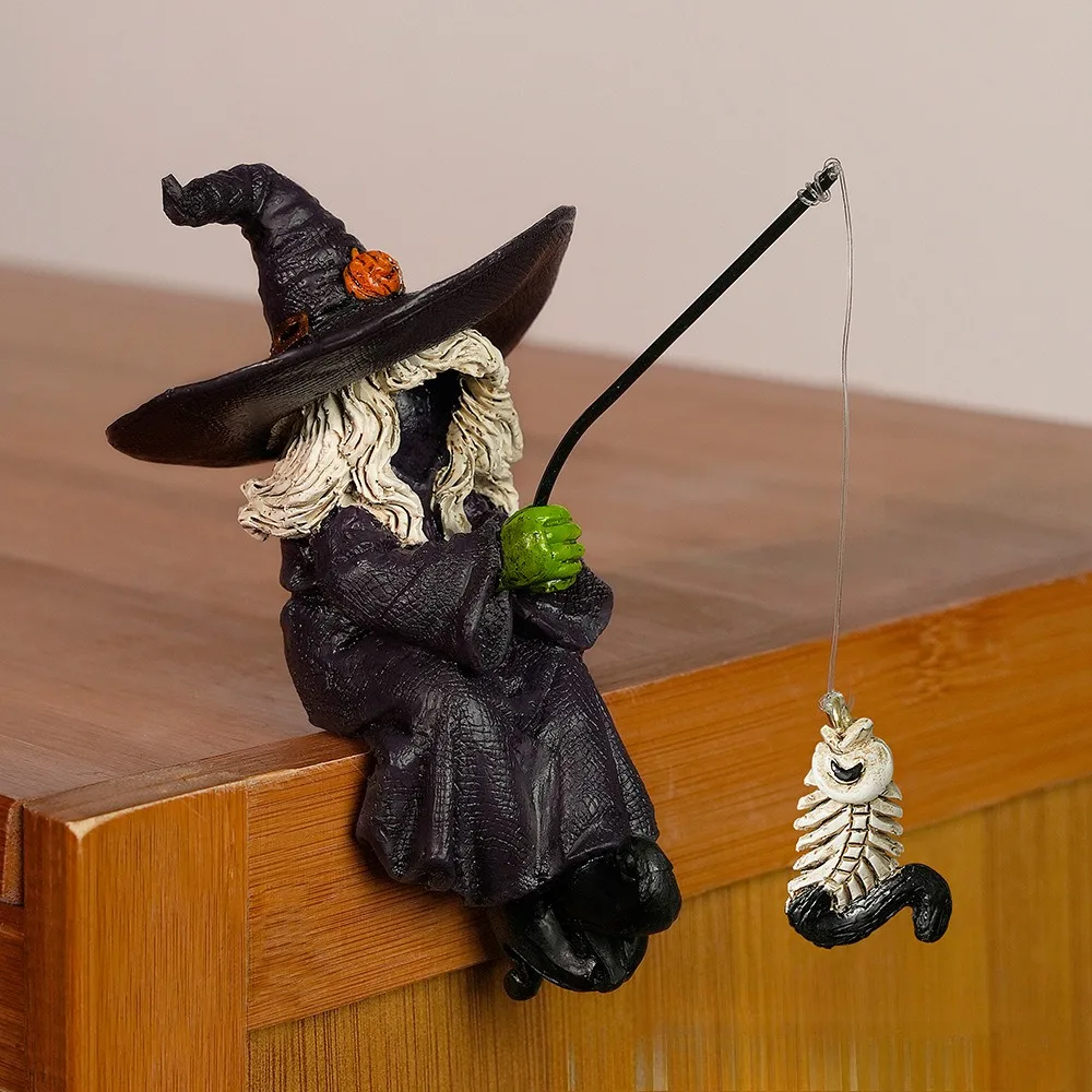 

Halloween Decoration Fishing Witch Statue, Mini Resin Witch Figurines, Outdoor Yard Lawn Pond Pool Riverside Landscape Ornaments