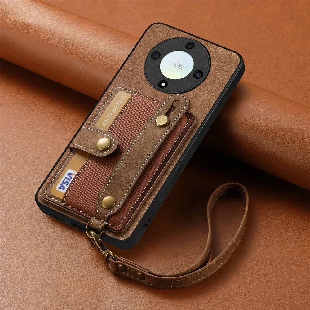 Wristband Leather Card Back Case for OPPO Realme 12 Plus 11 Pro Plus 13 5G Luxury Cover Wallet Funda Phone Realmi 10 Pro 9 8 4G