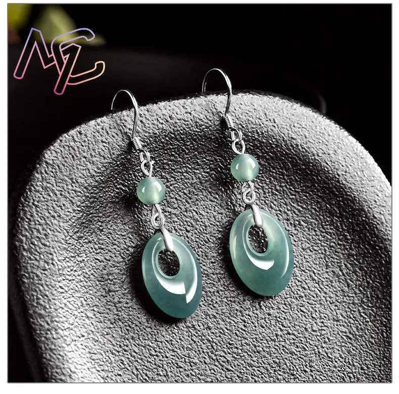 البورمية الجاديت حلقة أقراط منحوتة الأحجار الكريمة الحقيقية اليشم هدايا للنساء سحر 925 الفضة تميمة المجوهرات الطبيعية الطاقة الفاخرة