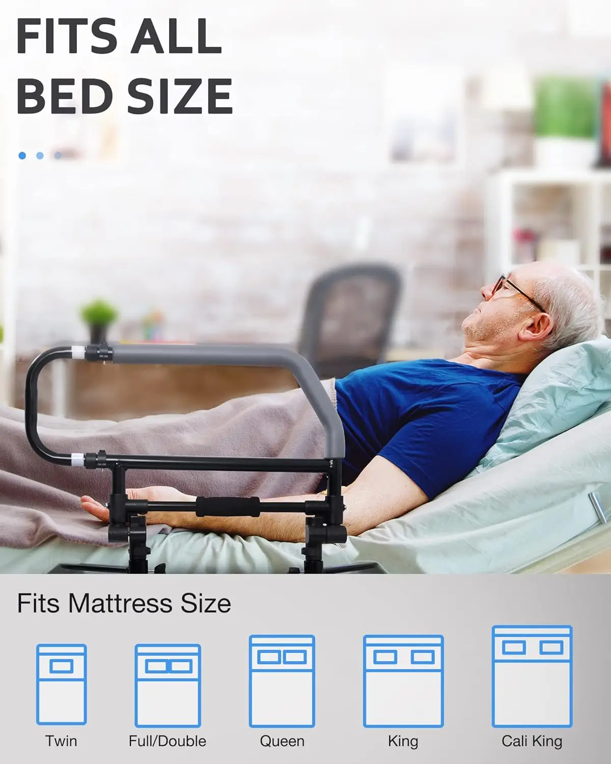 Heavy Duty Bed Rails for Seniors & Elderly - Foldable Assist Handle with Adjustable Height