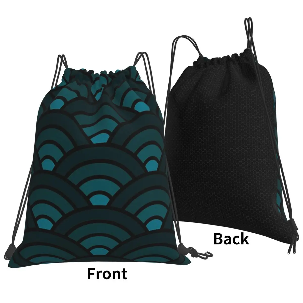 

Seigaiha Pattern. Dark Teal Color Backpacks Multi-function Drawstring Bundle Pocket Sports Bag Book Bags for Man Woman Students