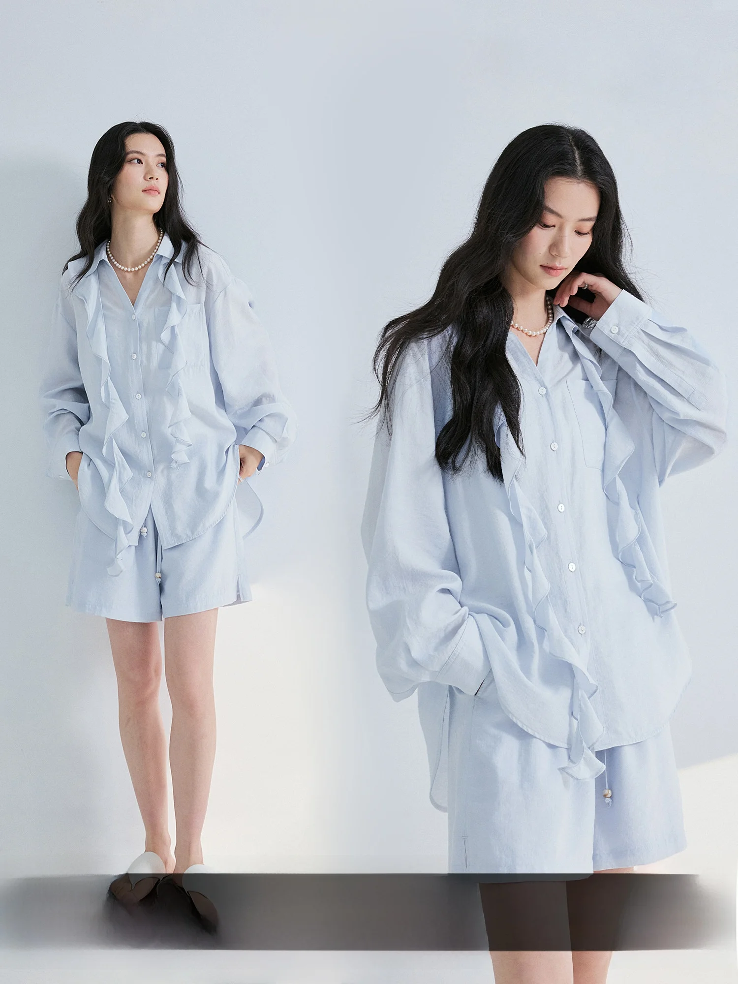 

Women's Minimalist V-neck Linen Shirt Spring Summer Commute Friendly Breathable Versatile Long Sleeve Casual Fashion Top