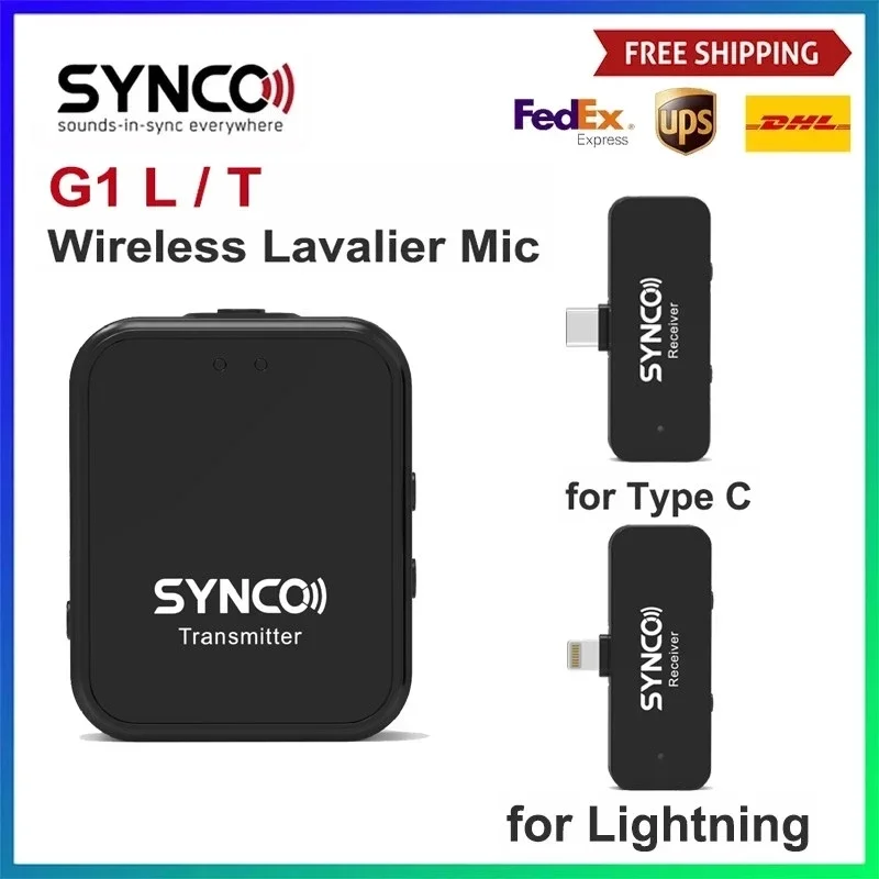 SYNCO G1L G1T G1 T L نظام ميكروفون لاسلكي Lavalier لهواتف آيفون أندرويد الذكية نوع C ميكروفون البرق تسجيل الفيديو المباشر