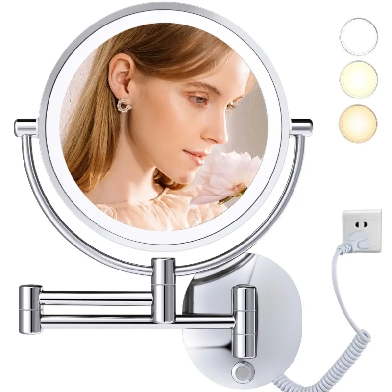 

Косметическое зеркало с 10-кратным увеличительным поворотным шнуром питания для домашнего использования в комплекте, светодиодное зеркало для бритья в ванной комнате