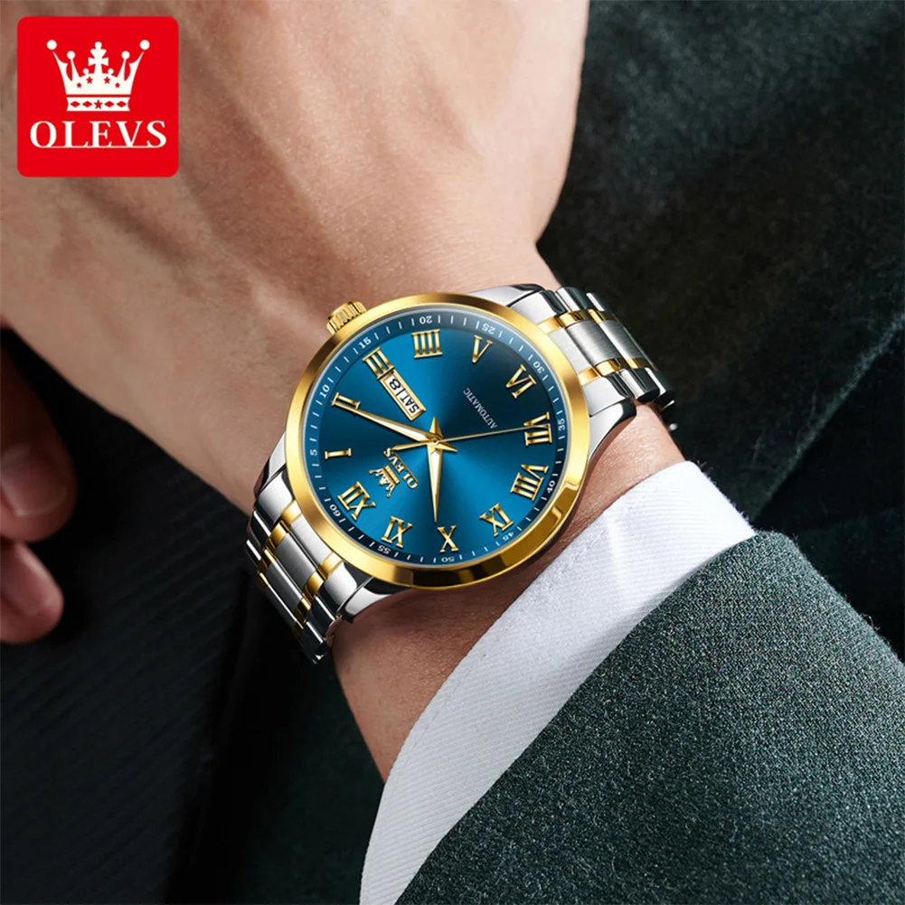 OLEVS 7075 reloj para hombre reloj mecánico automático multifuncional semana fecha Luna reloj de lujo para hombres 30m caja luminosa impermeable