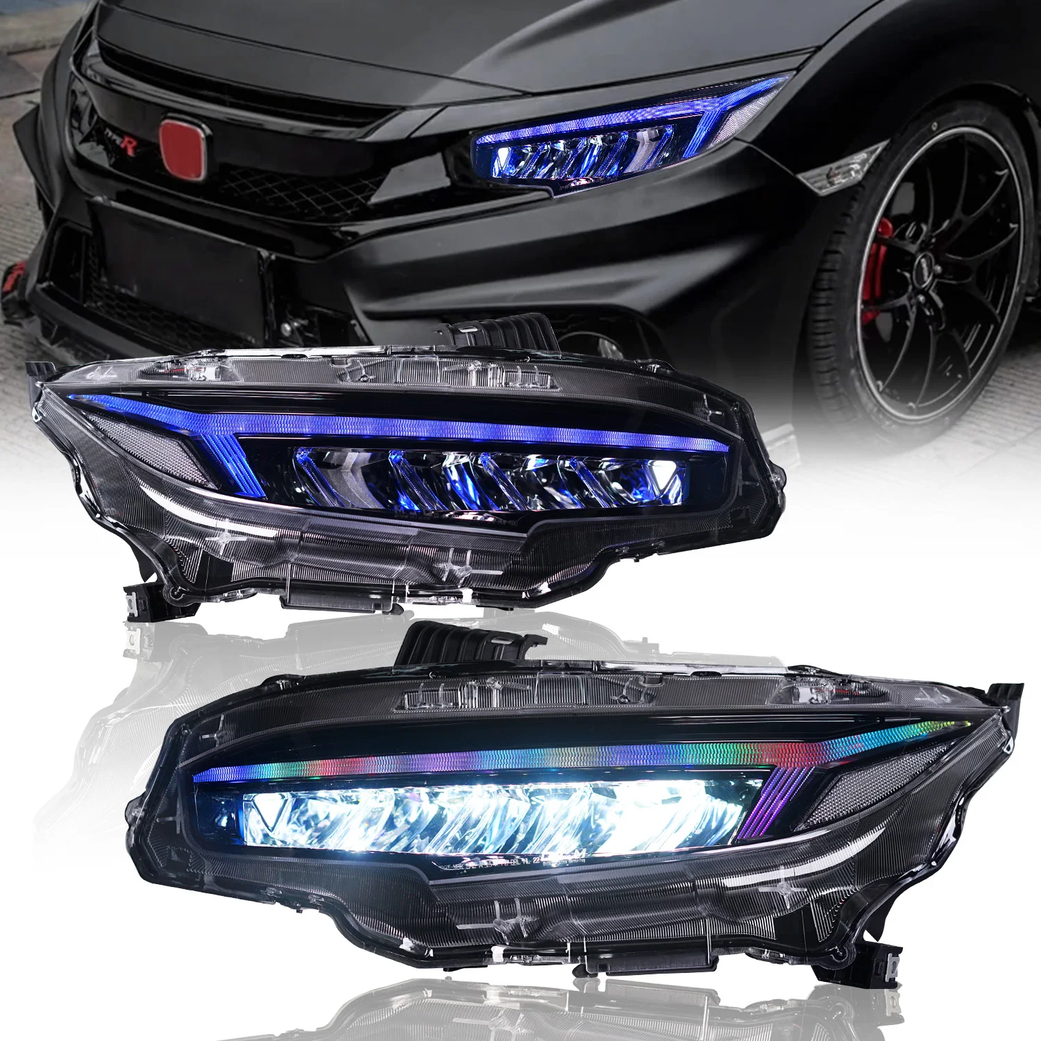 

10th Gen for for Sedan Hatchback 2016-2020 Full LED RGB Headlights Plug and Play 6000K Sequential Turn Signal 8000 Lumens