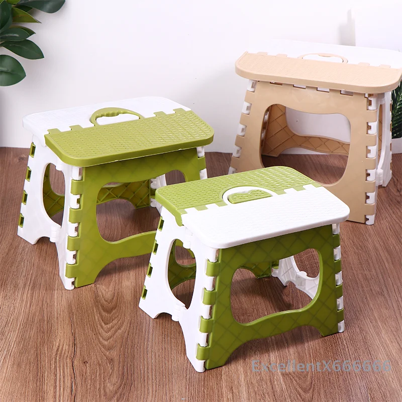 Lightweight Foldable Kitchen Footstool; One-piece Thickened Plastic Bench with Non-slip Feature