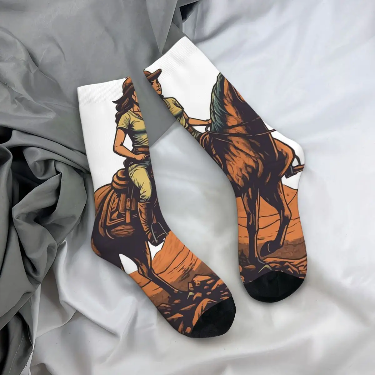 

All Seasons Crew Stockings Cool Wild Western Desert Cowgirl Socks Crazy Hip Hop Long Socks for Men Women Valentine's Day Gifts