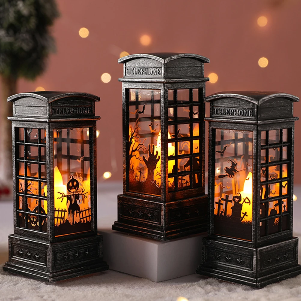 

1pc Retro Halloween Wind Lamp Ornament Durable Plastic Decorative Light For Tabletop Kitchen Desktop Office Halloween Atmosphere