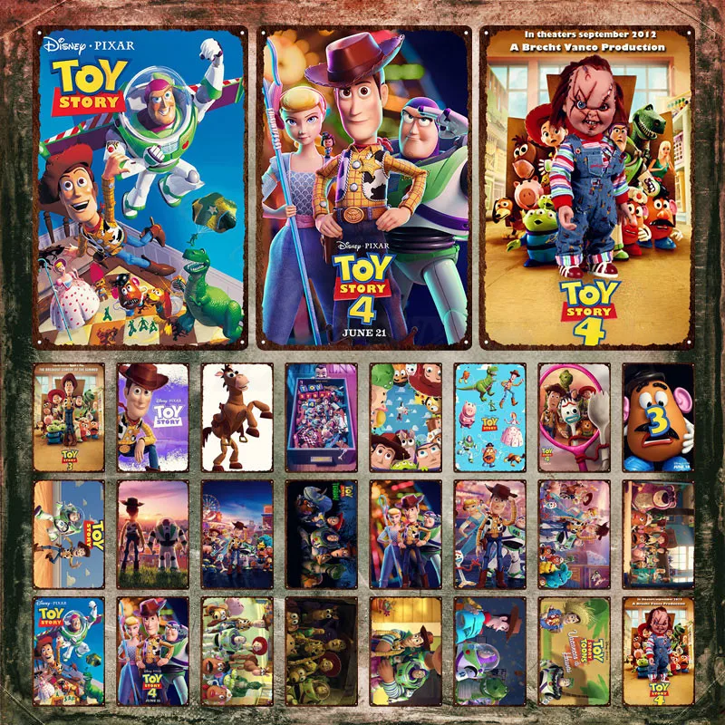 Disney Toy Story Metal Poster Woody Buzz Lightyear and Andy's Dog Buster Tin Plate Vintage Plaque Cartoon Movie Metal Signs Gift